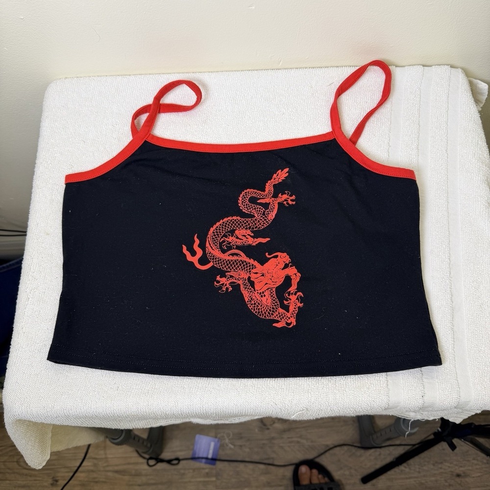 Y2K Dragon Camisole Crop Tank Top  M/6 Baby Sleaze Bratcore Whimsigoth Romwe